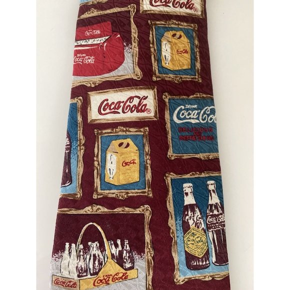 Coca Cola Men’s 100% SILK Tie Made in USA Retro‎ W Old Bottles And Cases 4" Wide - Picture 5 of 16